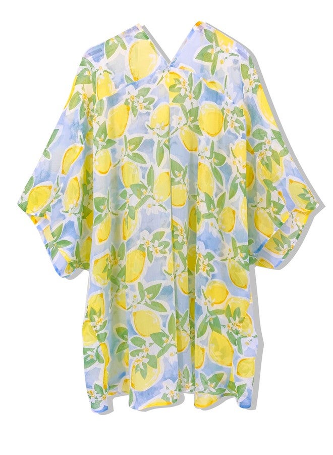 Moss Rose Women's Lemon Shirt Swimsuit Outfit Beach Kimono Coverup Sheer Chiffon Cover Ups Cardigan Tops - Image 4